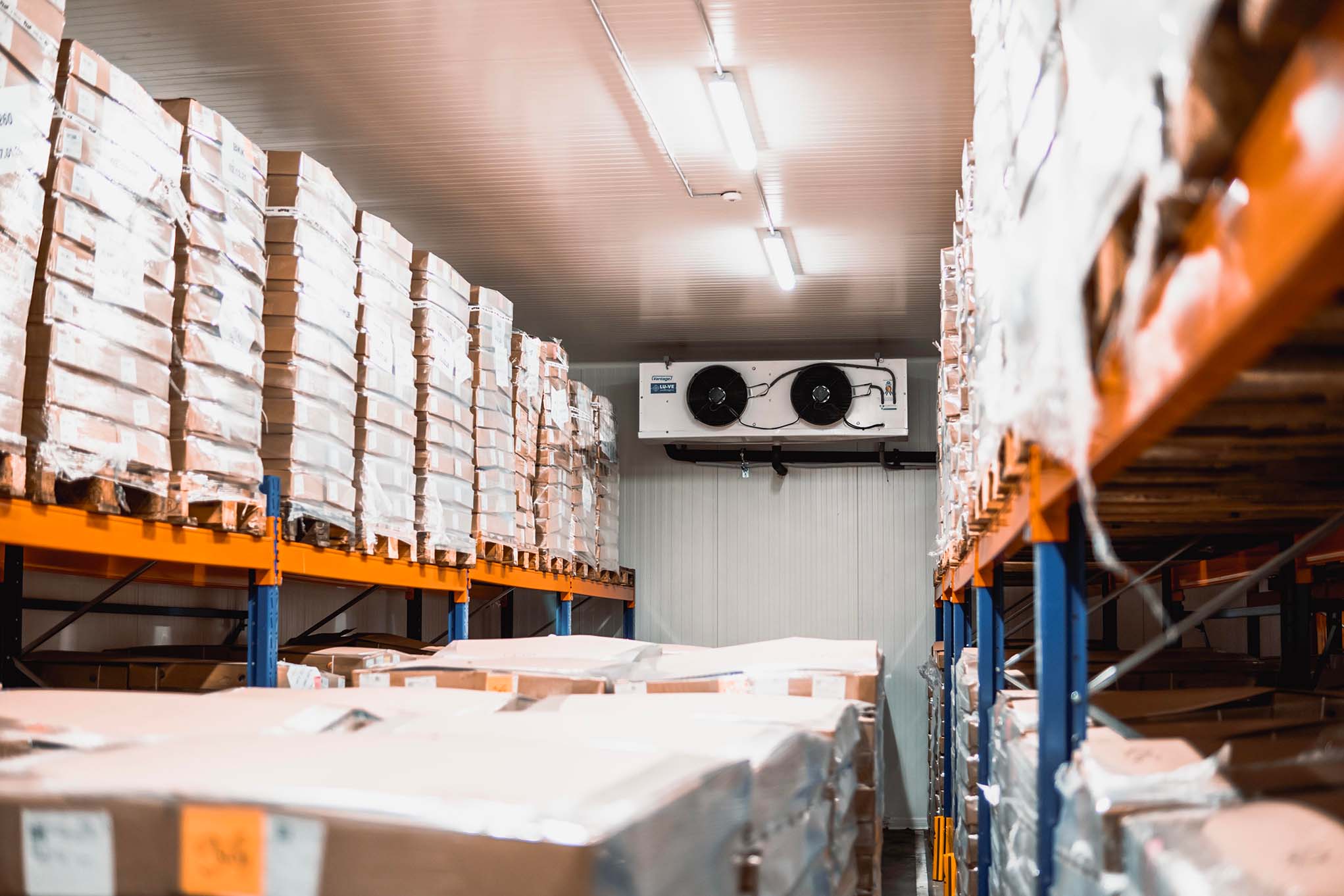 Mraziarenský sklad – regály a palety